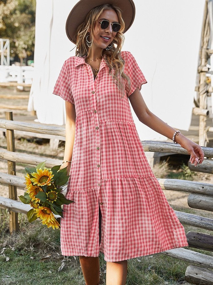 Vestido Midi Xadrez com Botões Laís