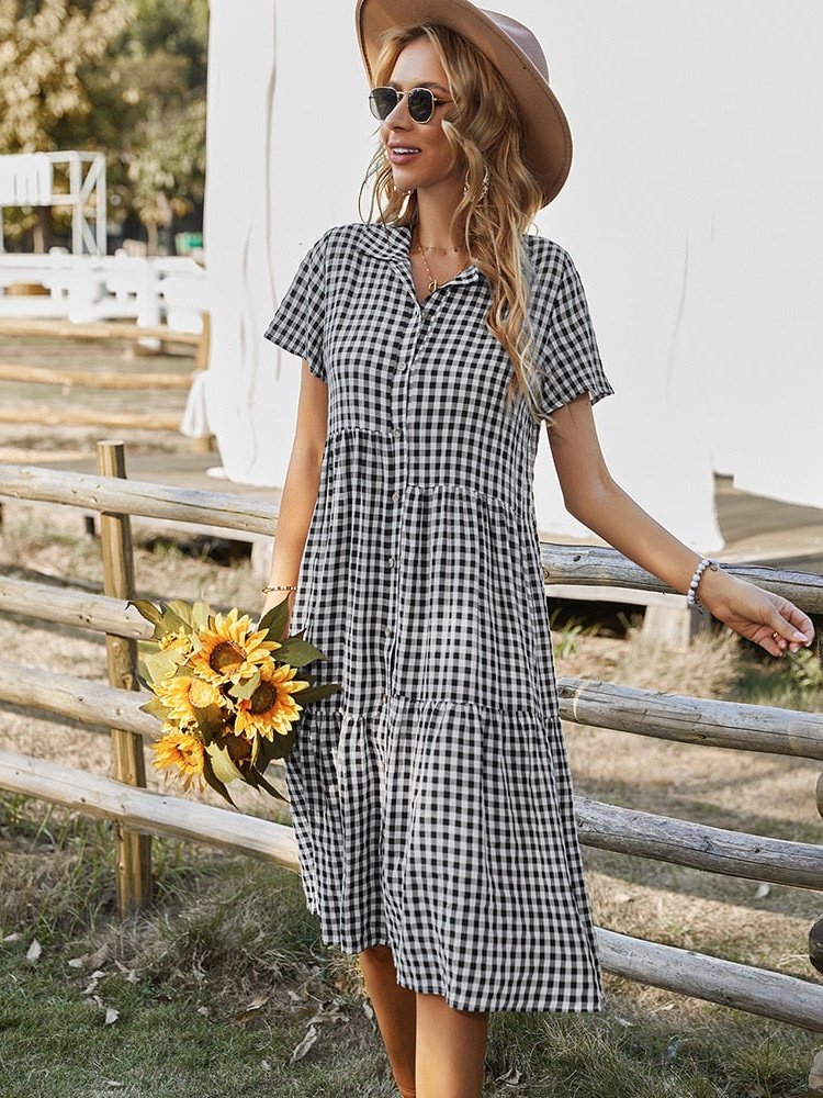 Vestido Midi Xadrez com Botões Laís