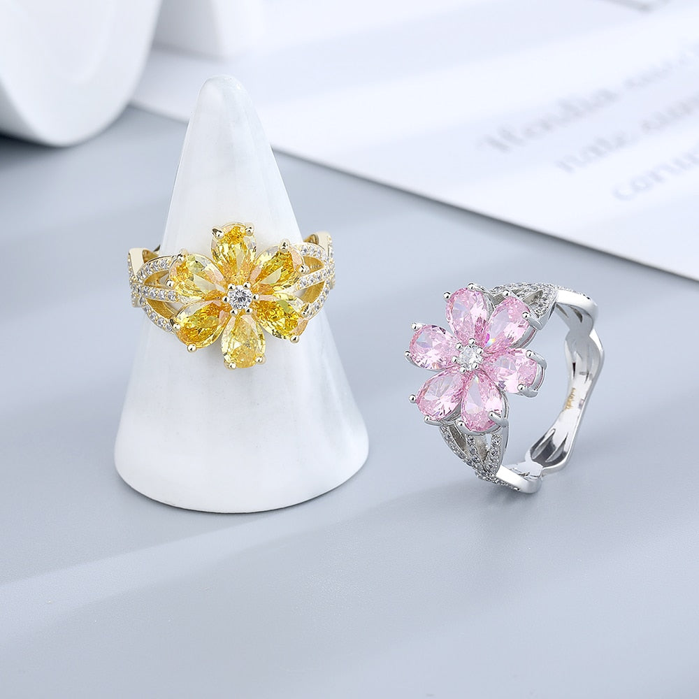 Anel Flor de Prata Folheado a Ouro 18k