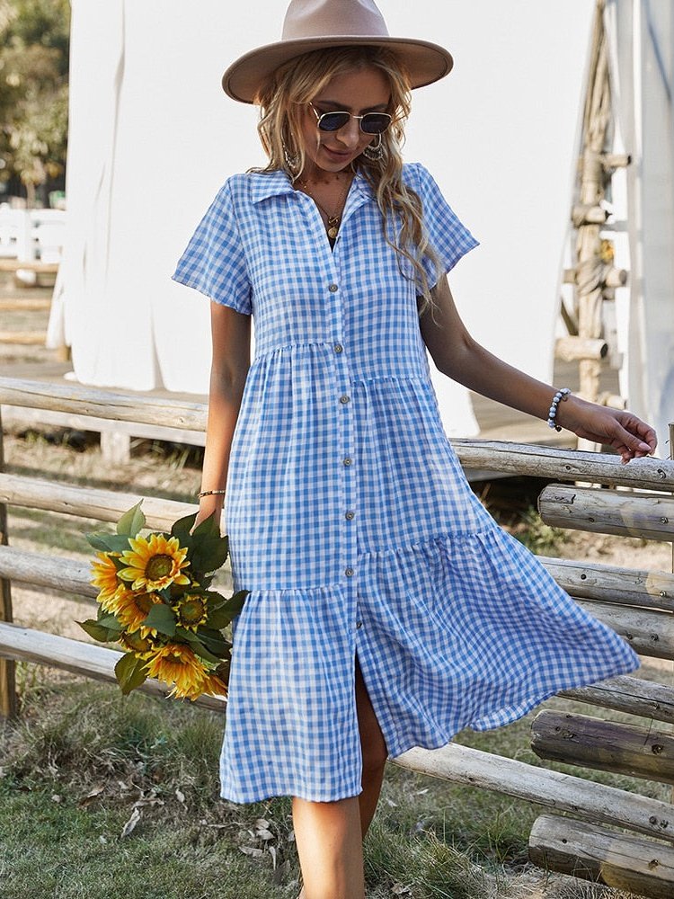 Vestido Midi Xadrez com Botões Laís