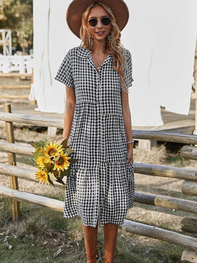 Vestido Midi Xadrez com Botões Laís