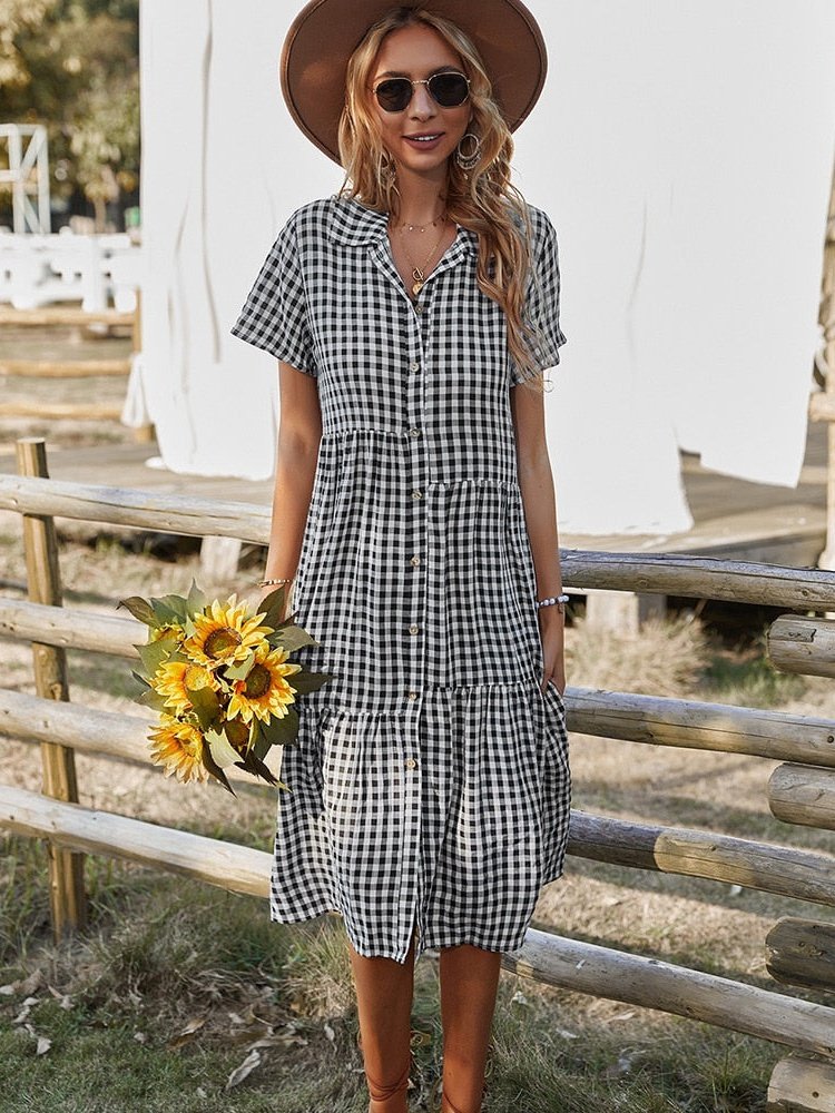 Vestido Midi Xadrez com Botões Laís